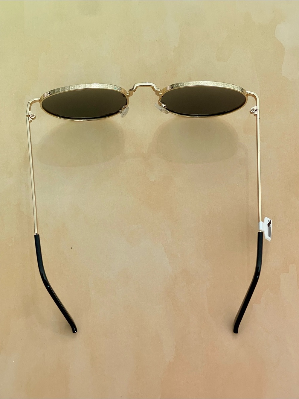 Free People Round Textured Metal Frame Sunglasses in Gold with Black Lenses - Picture 9 of 14